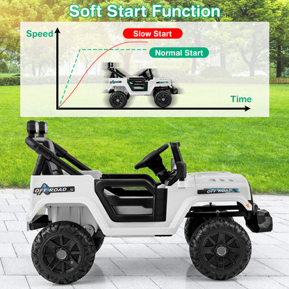 12V Kids Ride on Truck Car with Remote Control Threaded Wheels and 3 Speeds, White Powered Ride On Toys at Gallery Canada