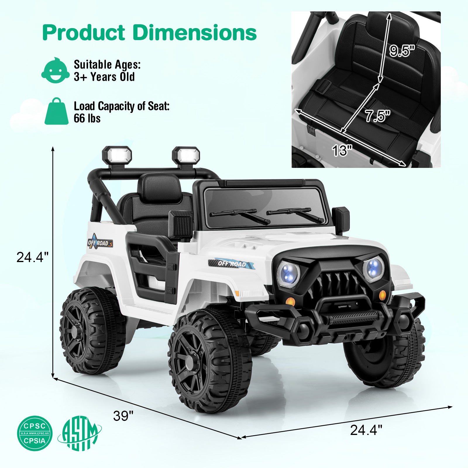 12V Kids Ride on Truck Car with Remote Control Threaded Wheels and 3 Speeds, White Powered Ride On Toys at Gallery Canada