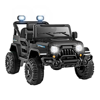 Camion de conduite pour enfants 12V, télécommande, roues filetées, 3 vitesses, noir