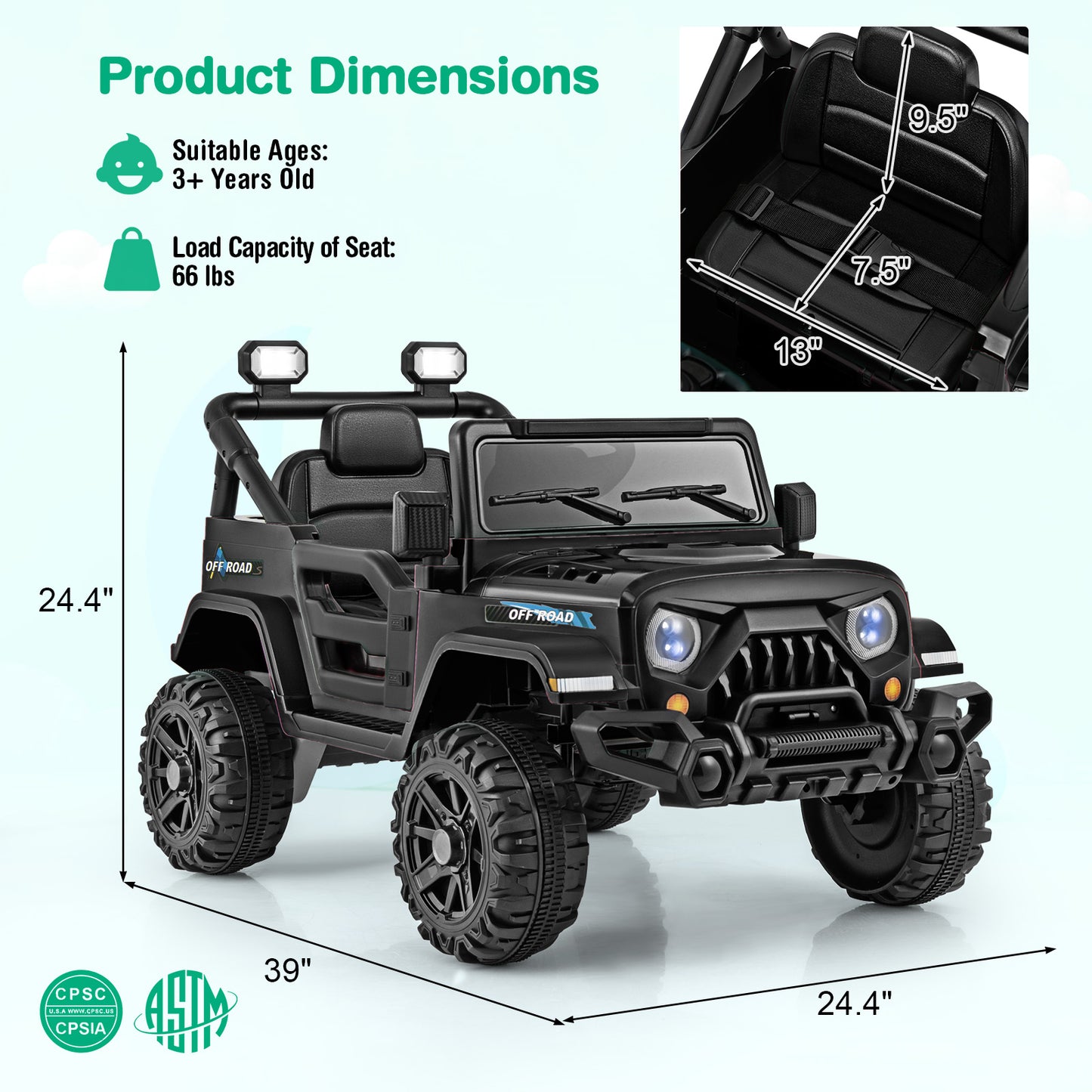 12V Kids Ride on Truck Car with Remote Control Threaded Wheels and 3 Speeds, Black Powered Ride On Toys at Gallery Canada