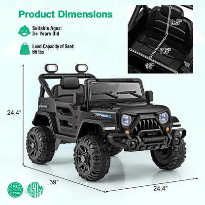 12V Kids Ride on Truck Car with Remote Control Threaded Wheels and 3 Speeds, Black Powered Ride On Toys at Gallery Canada