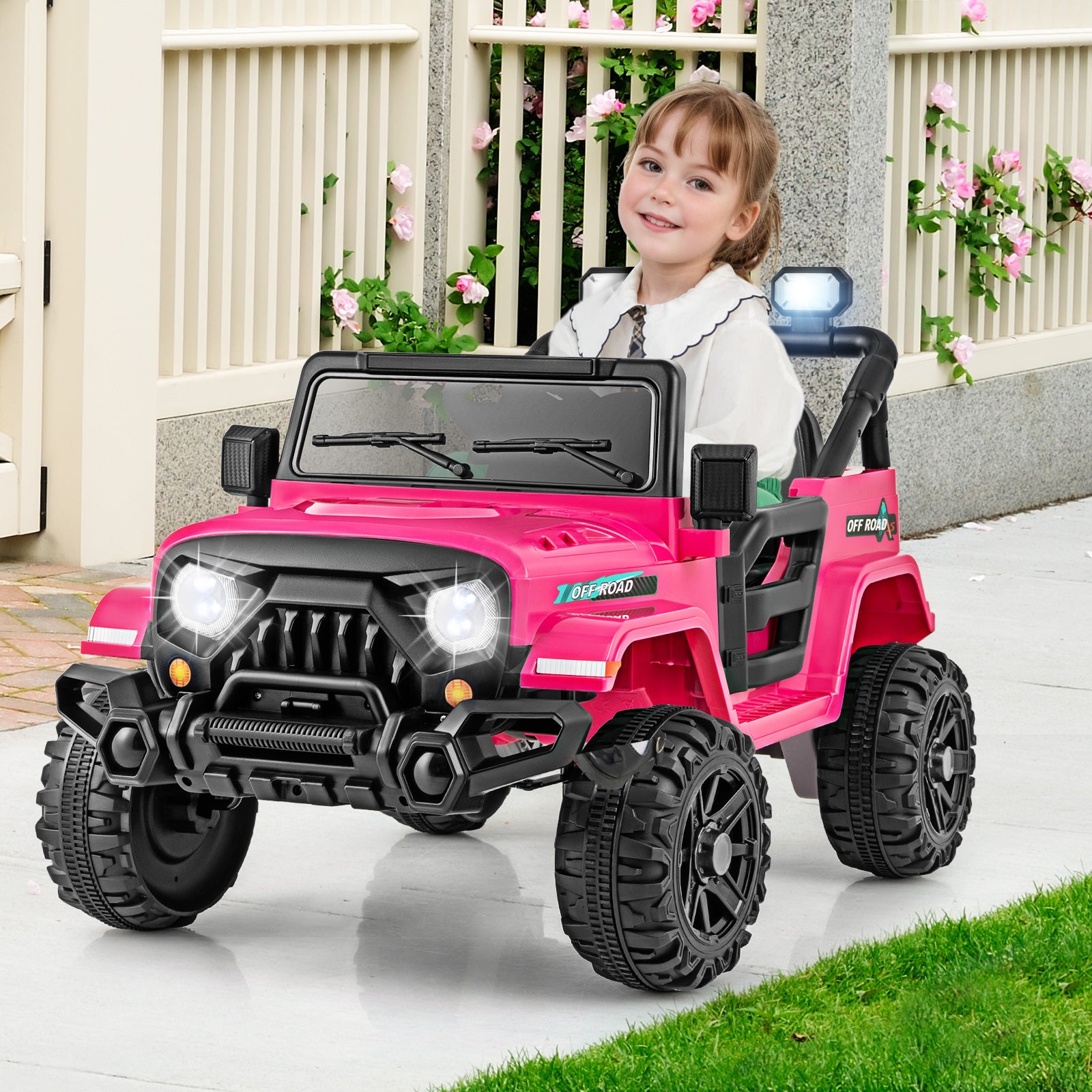 12V Kids Ride on Truck Car with Remote Control Threaded Wheels and 3 Speeds, Pink Powered Ride On Toys at Gallery Canada