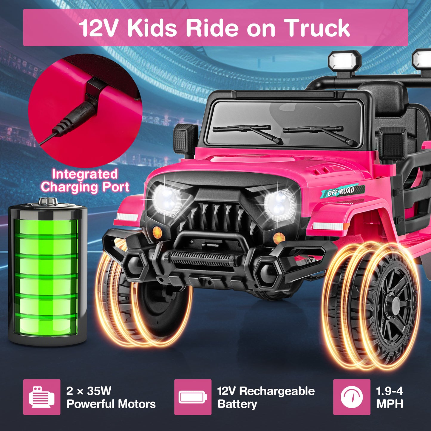 12V Kids Ride on Truck Car with Remote Control Threaded Wheels and 3 Speeds, Pink Powered Ride On Toys at Gallery Canada