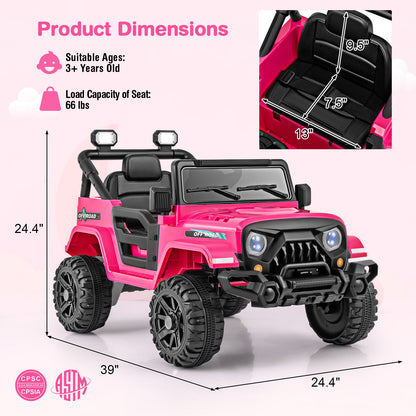 12V Kids Ride on Truck Car with Remote Control Threaded Wheels and 3 Speeds, Pink Powered Ride On Toys at Gallery Canada