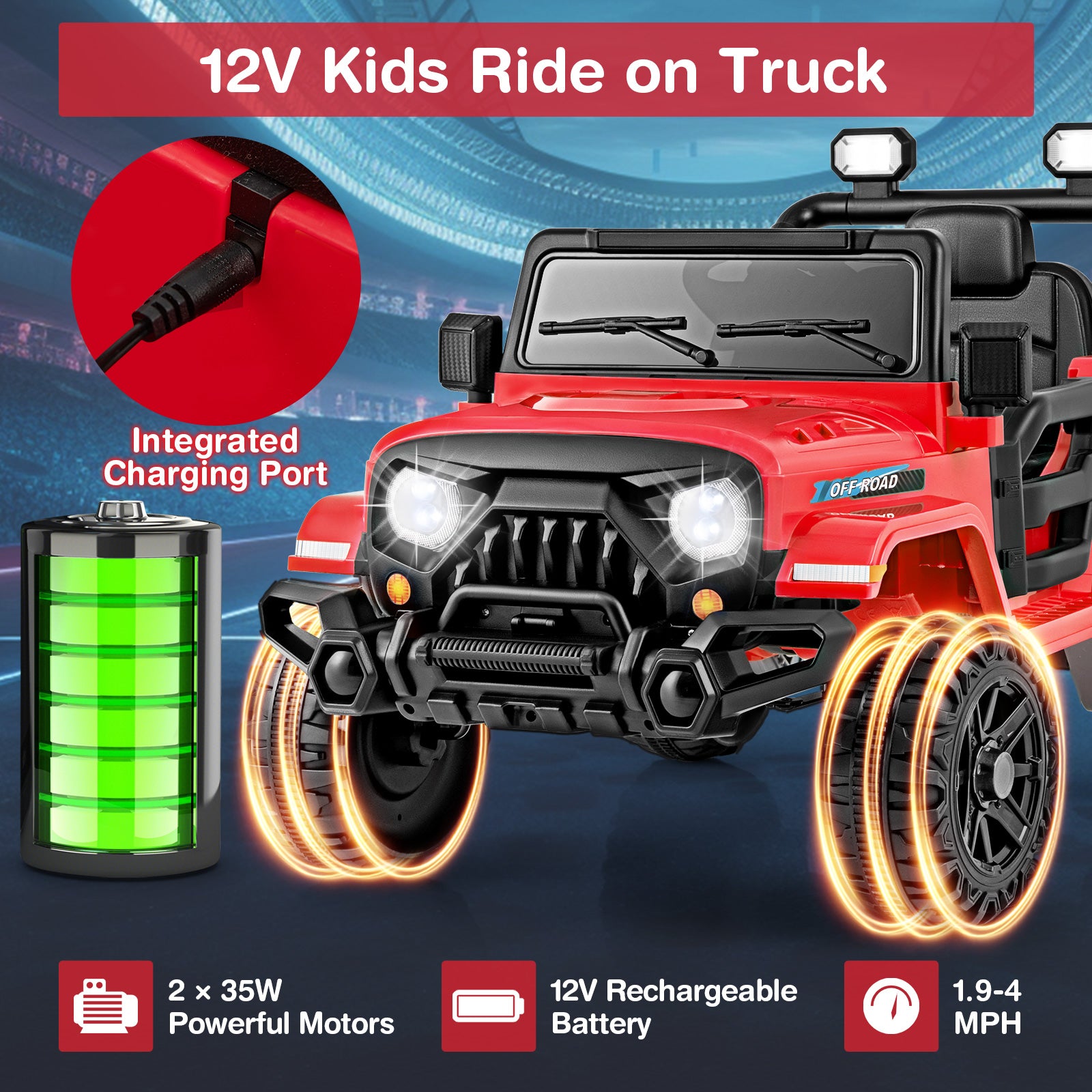 12V Kids Ride on Truck Car with Remote Control Threaded Wheels and 3 Speeds, Red Powered Ride On Toys at Gallery Canada