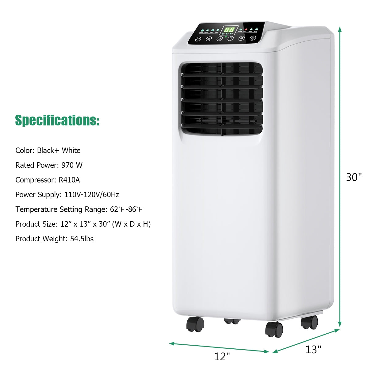 9000 BTU Portable Air Conditioner with Built-in Dehumidifier and Remote Control, Black & White Portable Air Conditioners at Gallery Canada