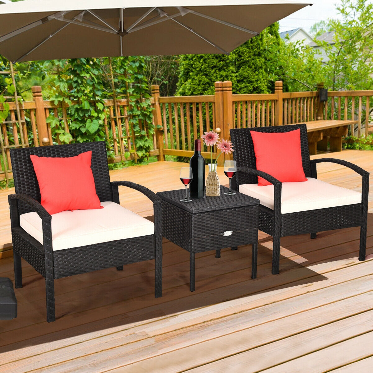 3 Piece PE Rattan Wicker Sofa Set with Washable and Removable Cushion for Patio, White Patio Conversation Sets at Gallery Canada