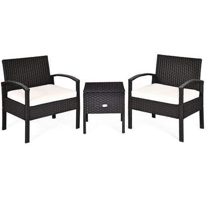 3 Piece PE Rattan Wicker Sofa Set with Washable and Removable Cushion for Patio, White Patio Conversation Sets at Gallery Canada