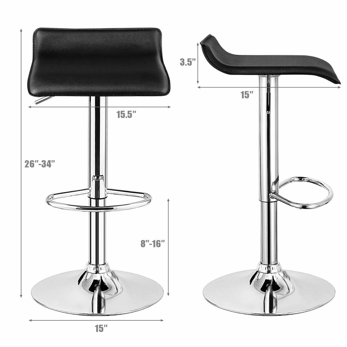 Set of 2 Adjustable PU Leather Backless Bar Stools, Black Bar Stools at Gallery Canada