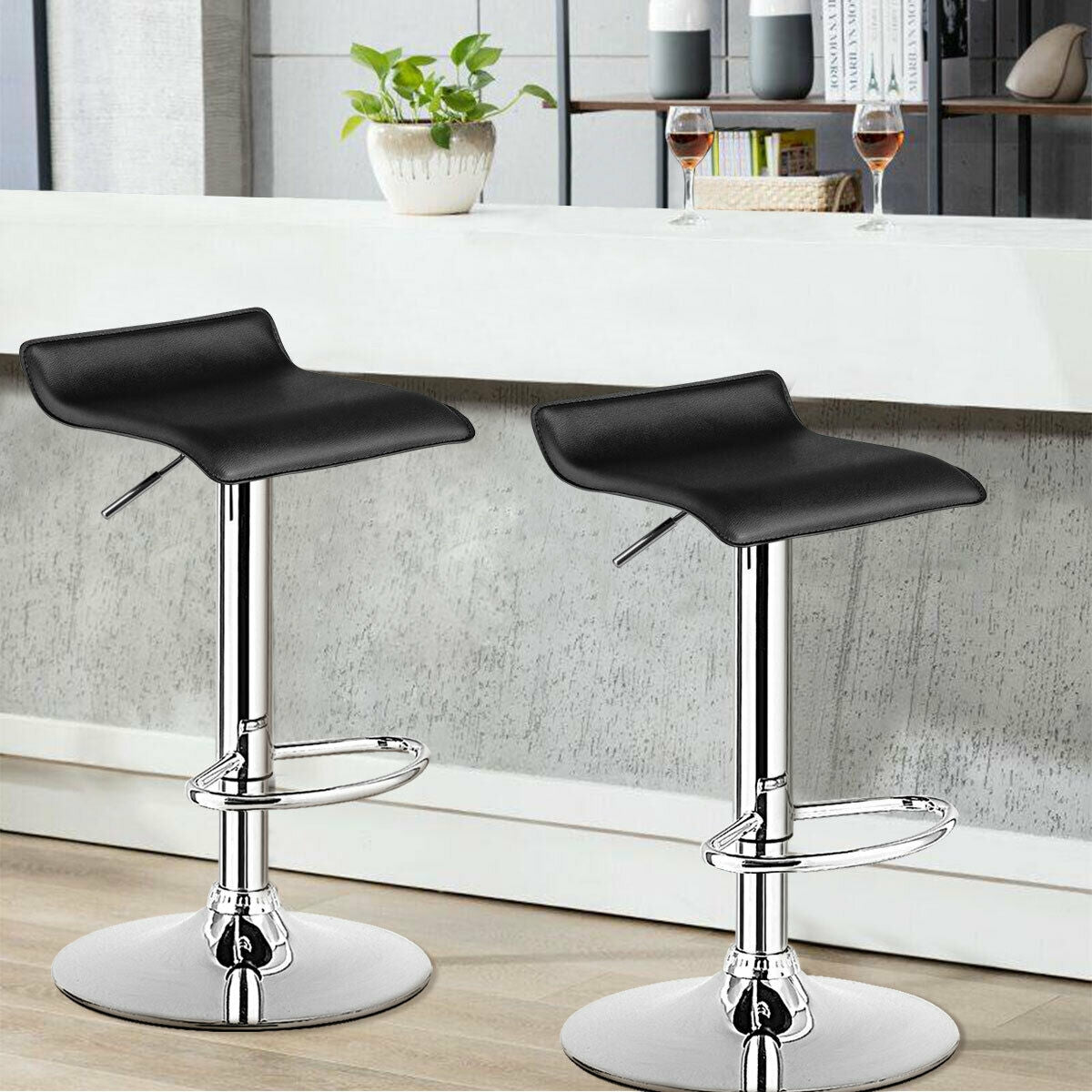 Set of 2 Adjustable PU Leather Backless Bar Stools, Black Bar Stools at Gallery Canada