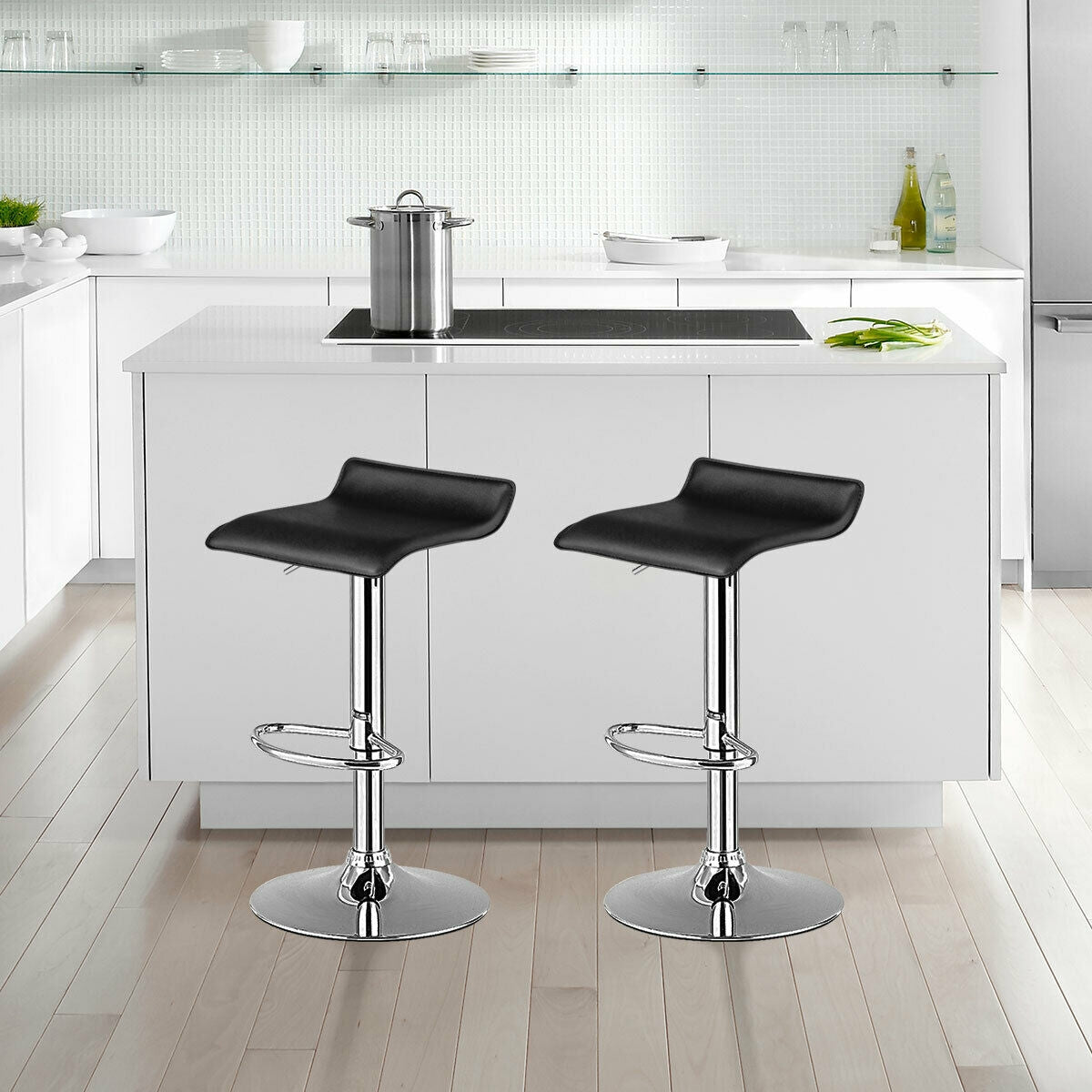 Set of 2 Adjustable PU Leather Backless Bar Stools, Black Bar Stools at Gallery Canada