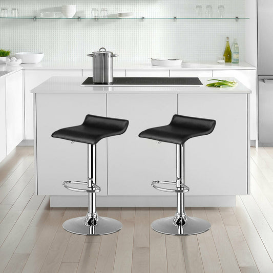 Set of 2 Adjustable PU Leather Backless Bar Stools, Black Bar Stools Black at Gallery Canada