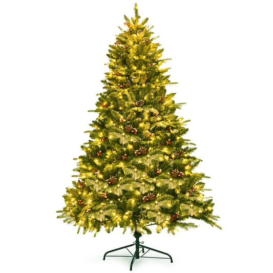 6.5 Feet Pre-lit Snow Flocked Hinged Artificial Christmas Tree, Green Christmas Tree Green at Gallery Canada