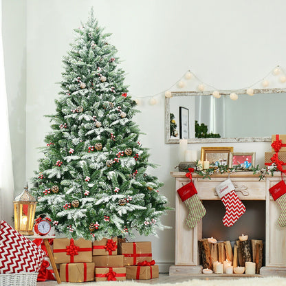 6.5 Feet Pre-lit Snow Flocked Hinged Artificial Christmas Tree, Green Christmas Tree at Gallery Canada