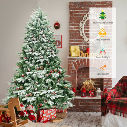 6.5 Feet Pre-lit Snow Flocked Hinged Artificial Christmas Tree, Green Christmas Tree at Gallery Canada