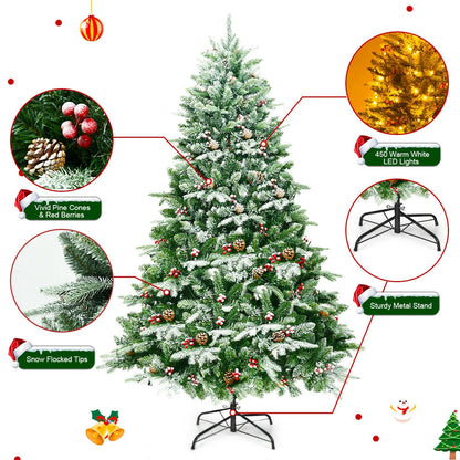 6.5 Feet Pre-lit Snow Flocked Hinged Artificial Christmas Tree, Green Christmas Tree at Gallery Canada
