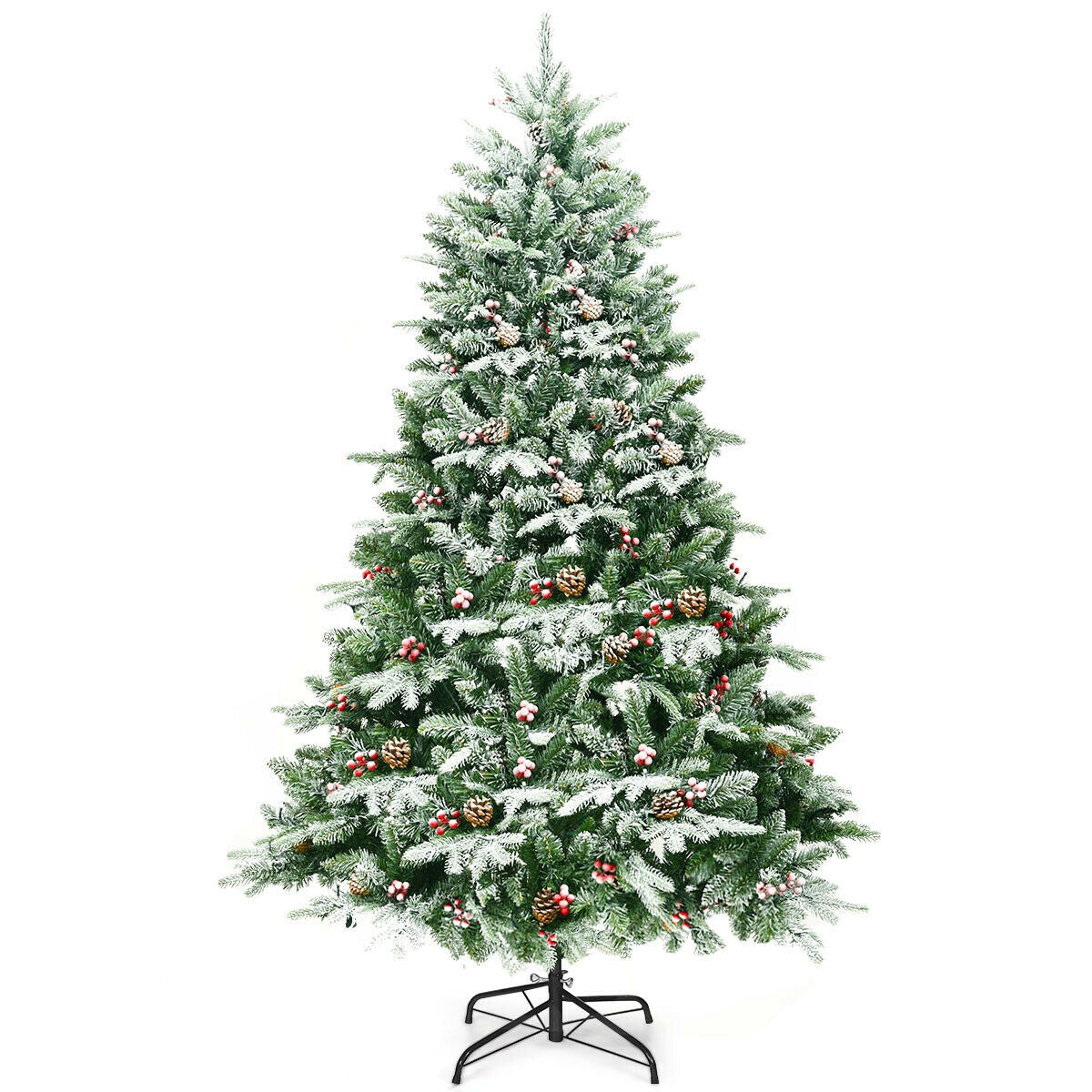 6.5 Feet Pre-lit Snow Flocked Hinged Artificial Christmas Tree, Green Christmas Tree at Gallery Canada
