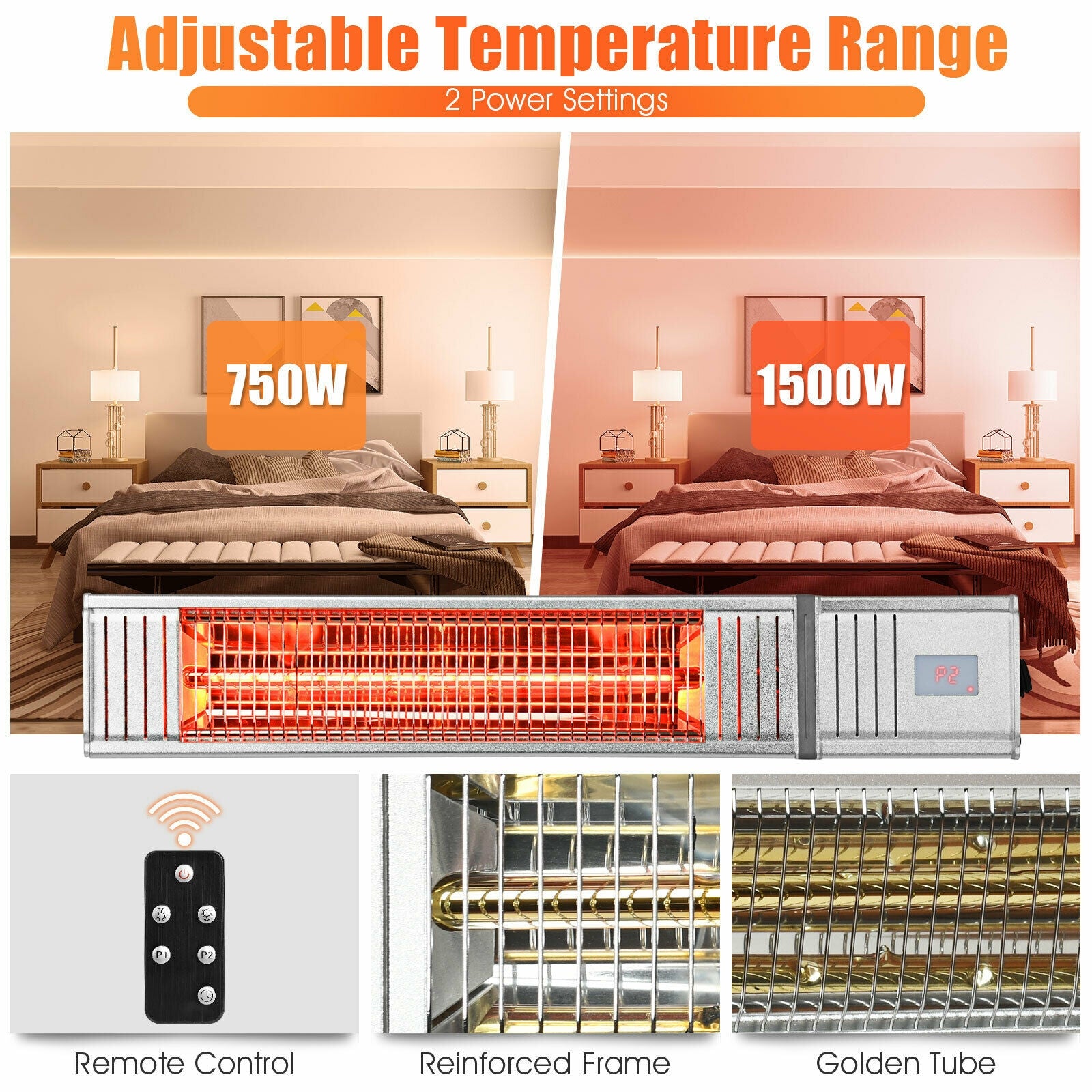 1500W Infrared Patio Heater, With Remote & Timer, Silver Space Heaters at Gallery Canada