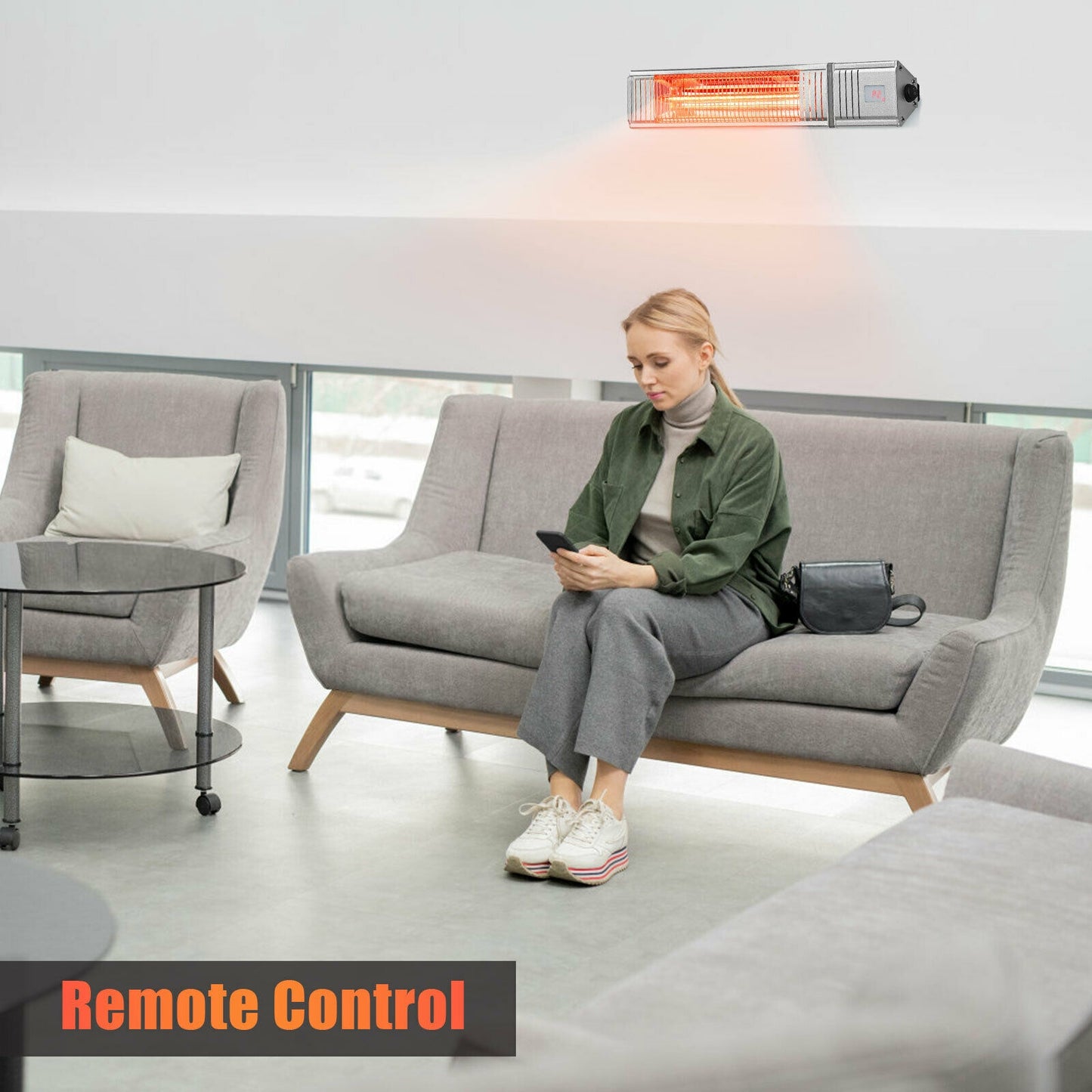 1500W Infrared Patio Heater, With Remote & Timer, Silver Space Heaters at Gallery Canada
