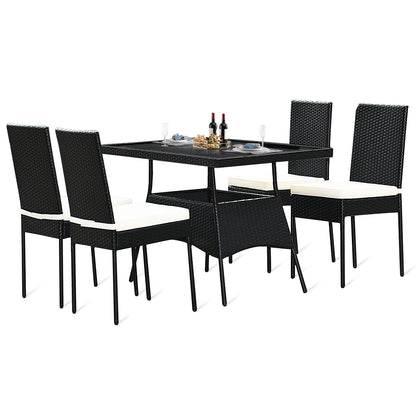 5 Pieces Outdaoor Patio Rattan Dining Set with Glass Top with Cushions, Black Patio Dining Sets at Gallery Canada