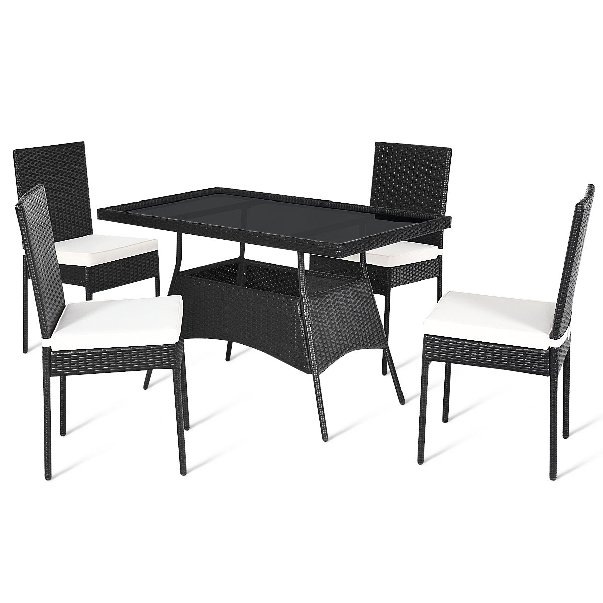 5 Piece Patio Rattan Dining Set, Glass Top, Cushions, Black Patio Dining Sets Black at Gallery Canada
