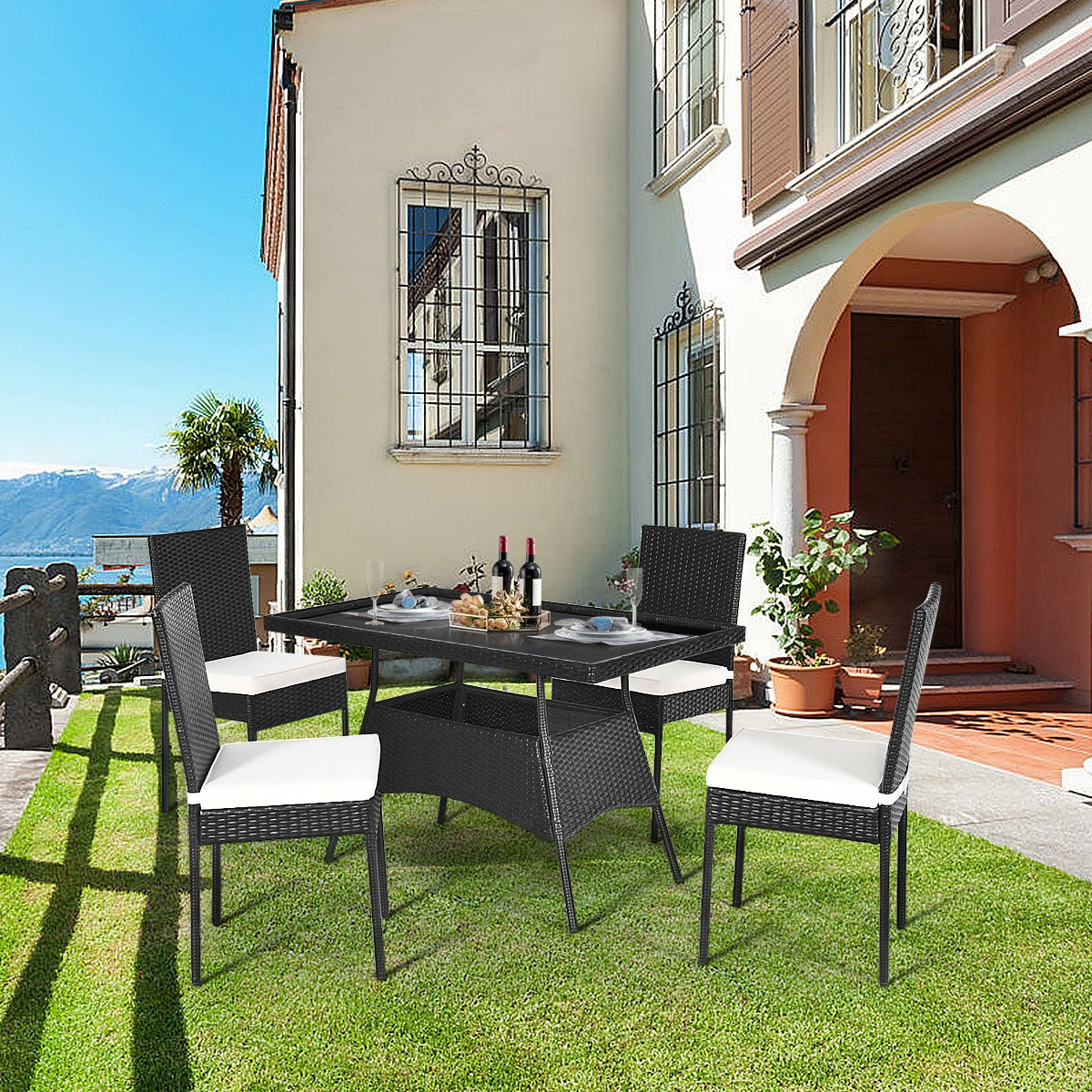 5 Pieces Outdaoor Patio Rattan Dining Set with Glass Top with Cushions, Black Patio Dining Sets at Gallery Canada