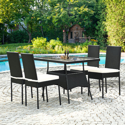 5 Pieces Outdaoor Patio Rattan Dining Set with Glass Top with Cushions, Black Patio Dining Sets at Gallery Canada