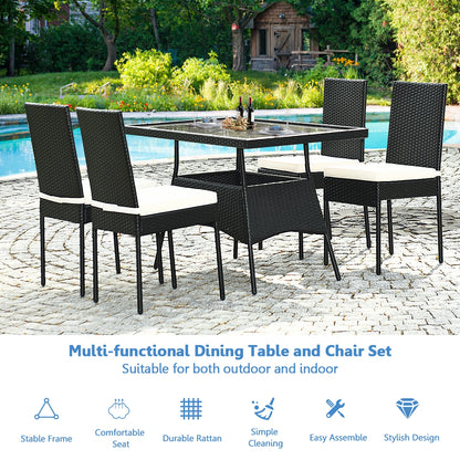 5 Pieces Outdaoor Patio Rattan Dining Set with Glass Top with Cushions, Black Patio Dining Sets at Gallery Canada