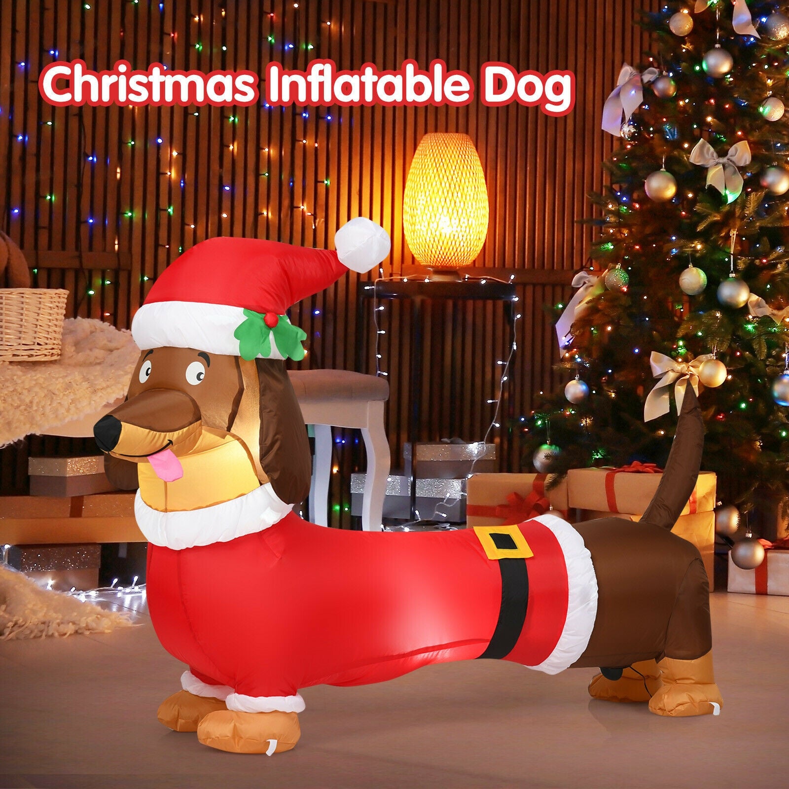 5 Feet Inflatable Christmas Dog With LED Lights, Red Christmas Inflatables at Gallery Canada