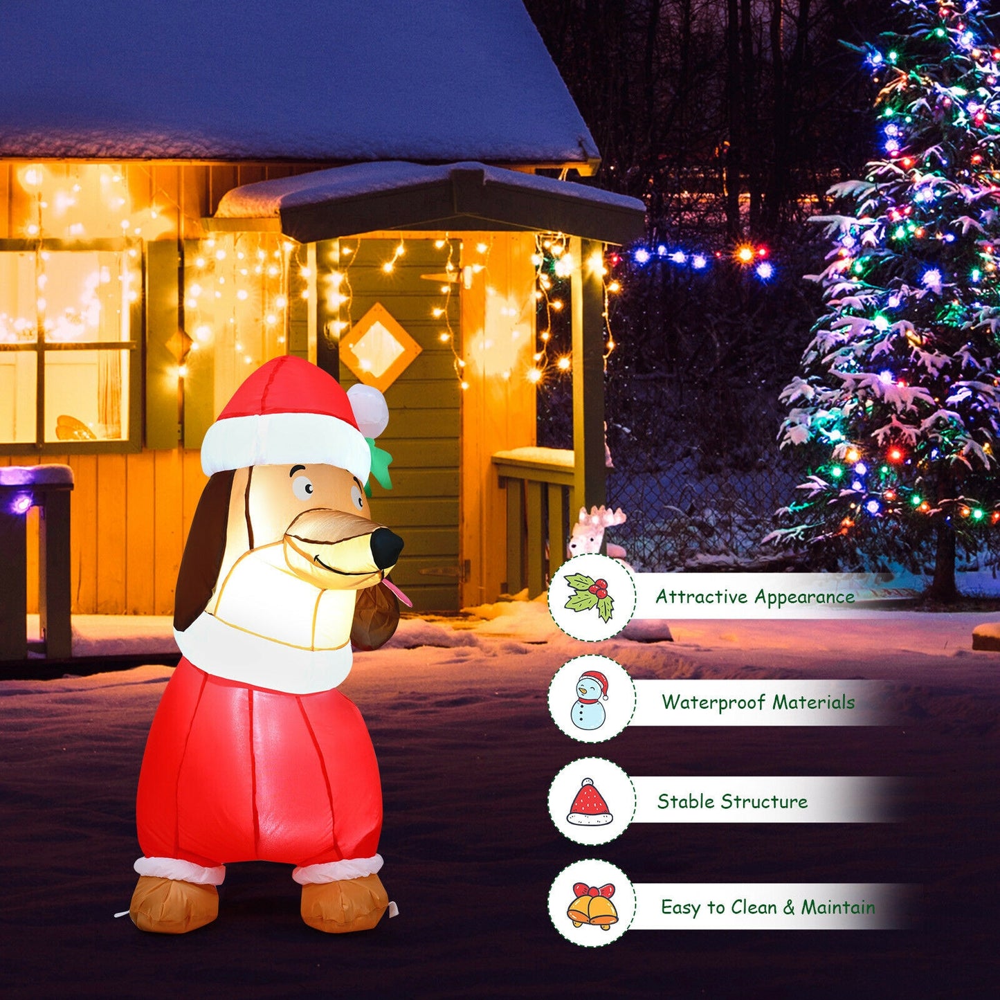 5 Feet Inflatable Christmas Dog With LED Lights, Red Christmas Inflatables at Gallery Canada