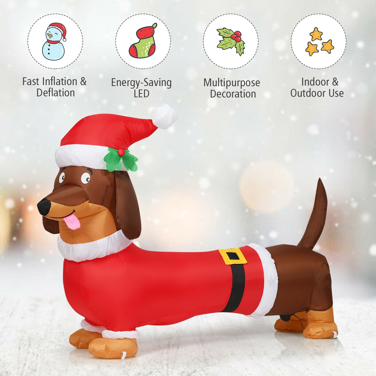 5 Feet Inflatable Christmas Dog With LED Lights, Red Christmas Inflatables at Gallery Canada