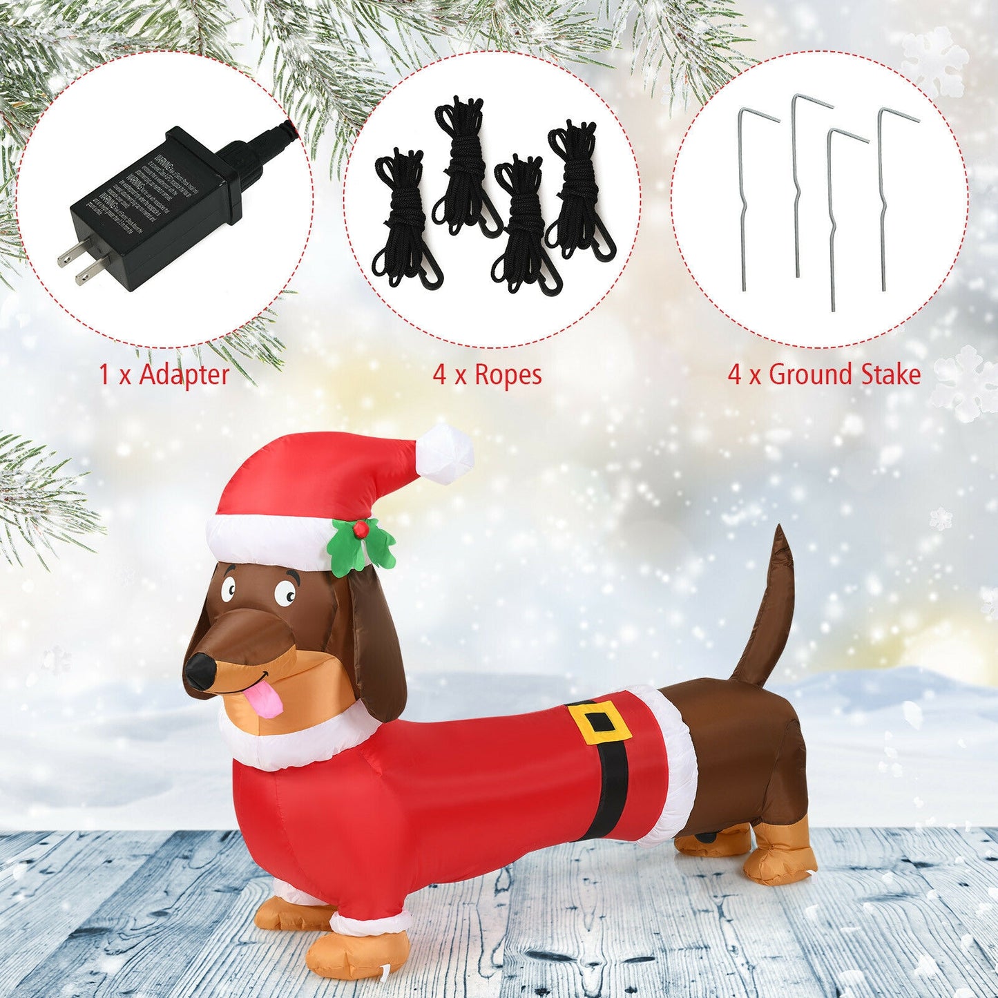 5 Feet Inflatable Christmas Dog With LED Lights, Red Christmas Inflatables at Gallery Canada