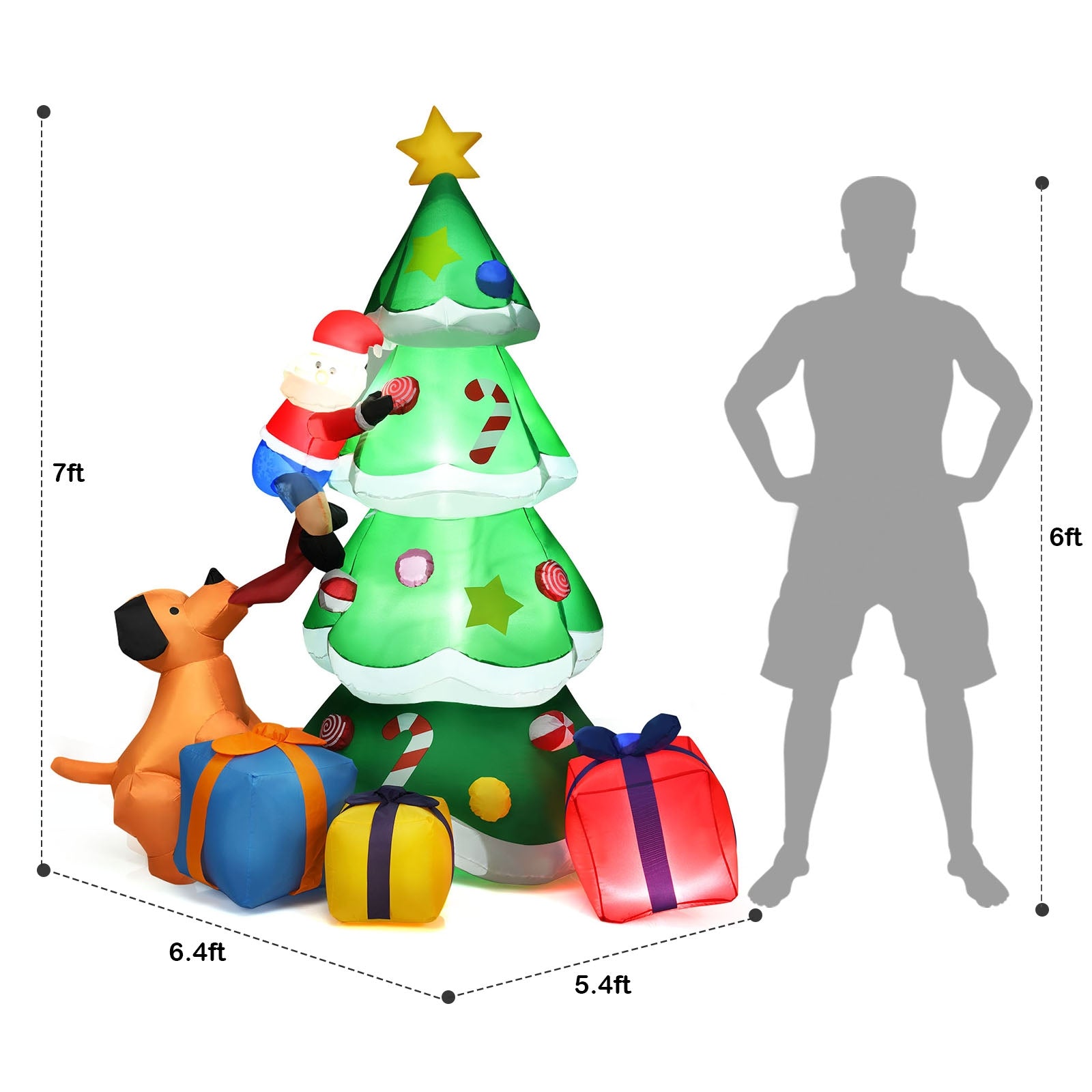 7 Feet Inflatable Christmas Tree Santa Decor with LED Lights, Green Christmas Inflatables at Gallery Canada