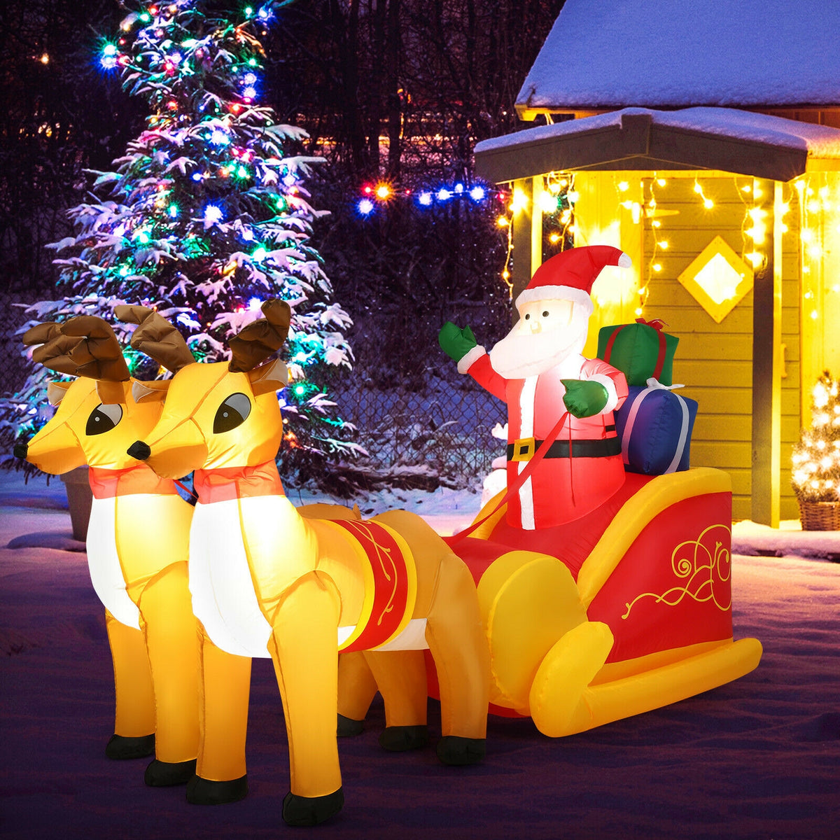 7.5 Feet Waterproof Inflatable Santa, Double Deer And Sled, Multicolor Christmas Inflatables at Gallery Canada