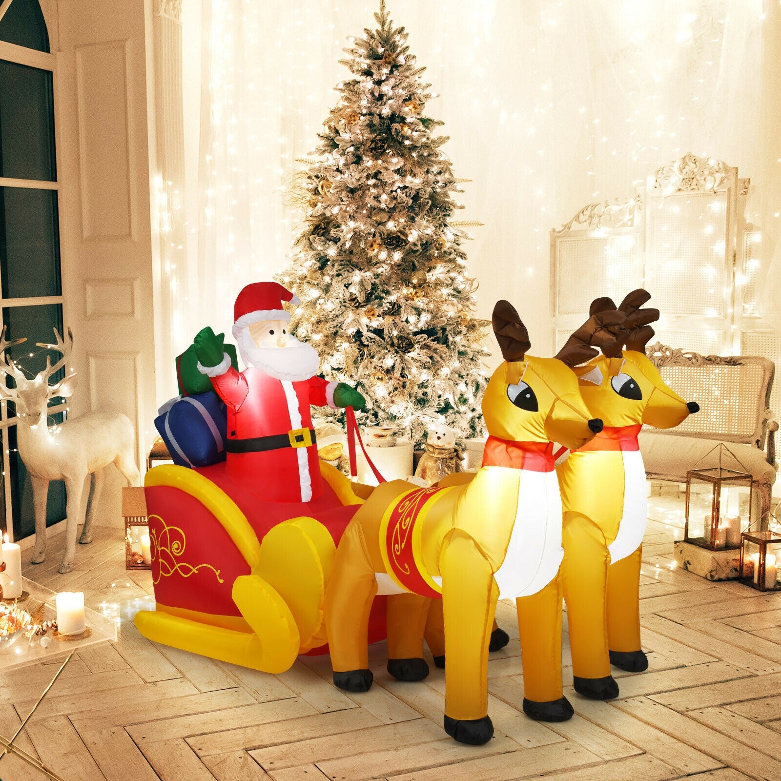 7.5 Feet Waterproof Inflatable Santa, Double Deer And Sled, Multicolor Christmas Inflatables at Gallery Canada