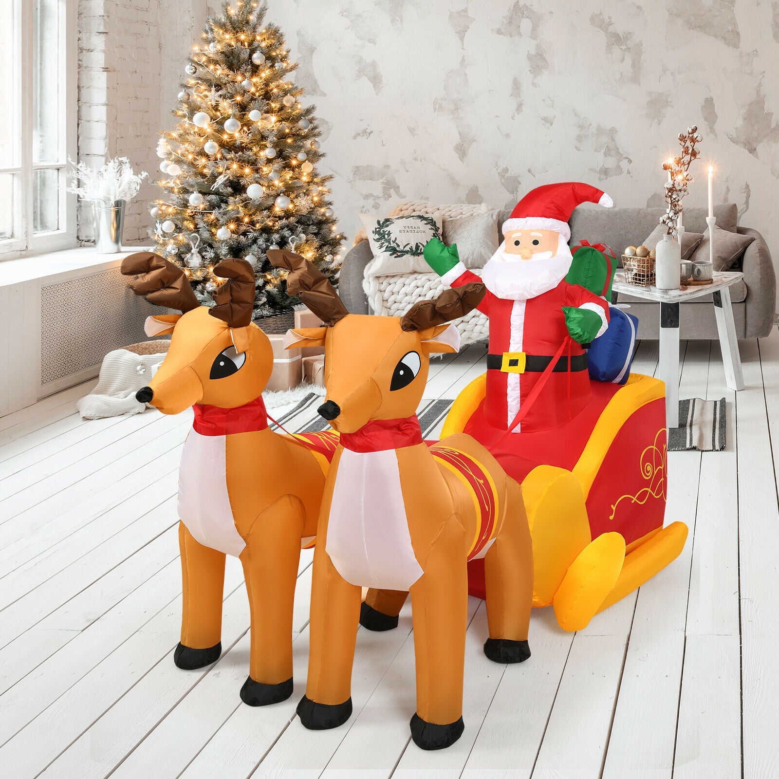7.5 Feet Waterproof Inflatable Santa, Double Deer And Sled, Multicolor Christmas Inflatables at Gallery Canada