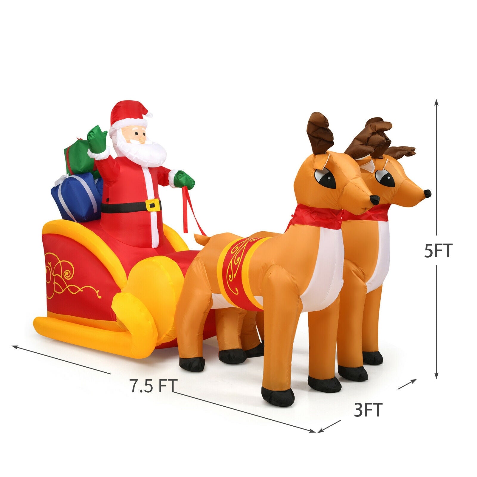 7.5 Feet Waterproof Inflatable Santa, Double Deer And Sled, Multicolor Christmas Inflatables at Gallery Canada