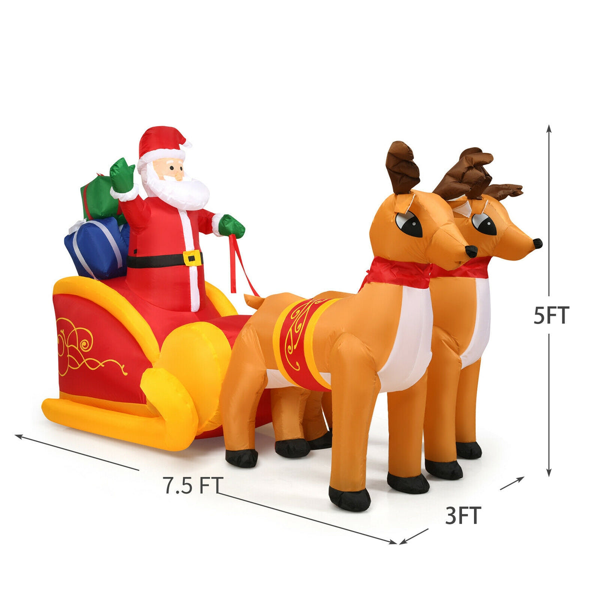 7.5 Feet Waterproof Inflatable Santa, Double Deer And Sled, Multicolor Christmas Inflatables at Gallery Canada