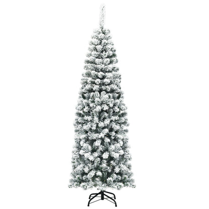 6 Feet Unlit Hinged Snow Flocked Artificial Pencil Christmas Tree with 500 Branch Tip, Green Christmas Tree at Gallery Canada