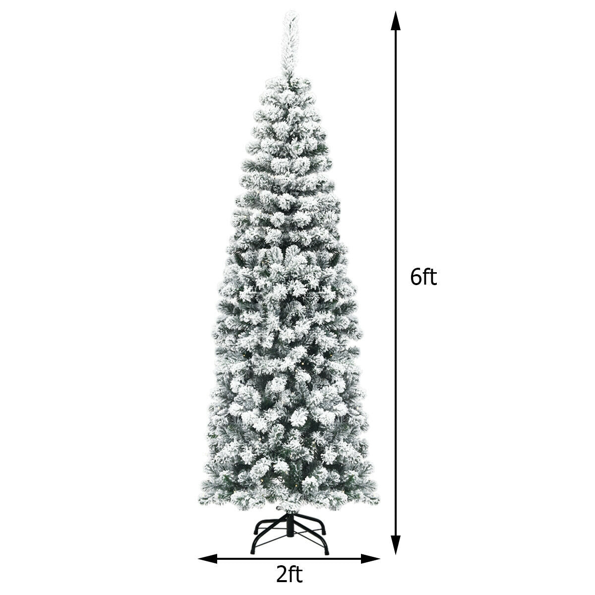 6 Feet Unlit Hinged Snow Flocked Artificial Pencil Christmas Tree with 500 Branch Tip, Green Christmas Tree at Gallery Canada