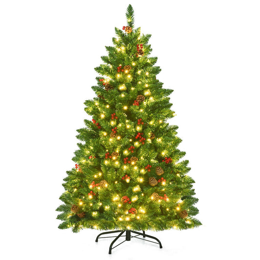 4.5 Feet Pre-lit Hinged Christmas Tree with 300 LED Lights, Green Christmas Tree Green at Gallery Canada