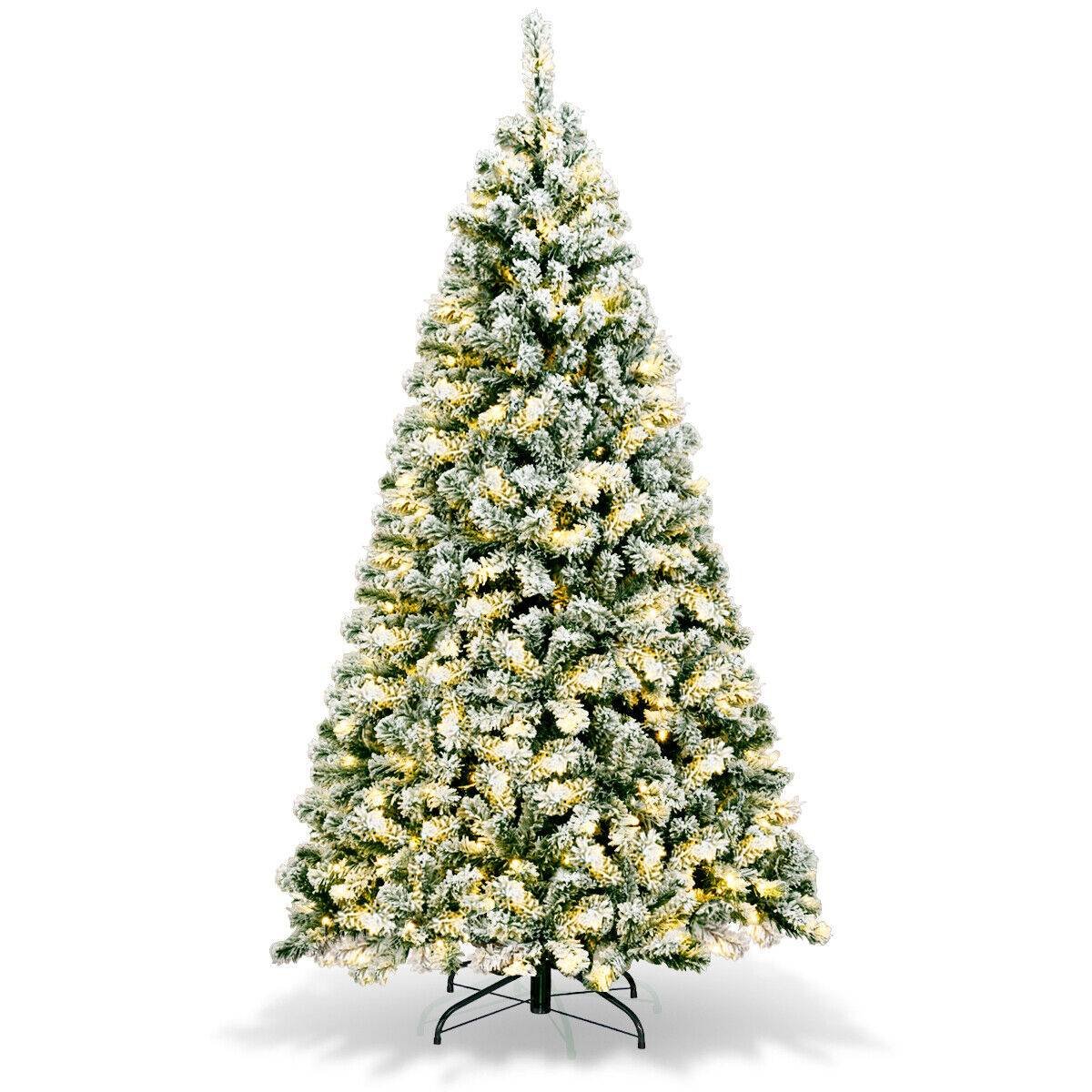 6 Feet Pre-Lit Premium Snow Flocked Hinged Artificial Christmas Tree, Green Christmas Tree at Gallery Canada