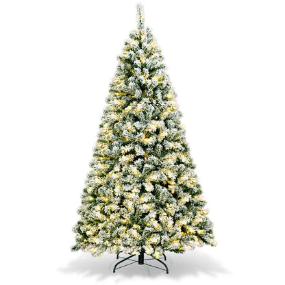 6 Feet Pre-Lit Premium Snow Flocked Hinged Artificial Christmas Tree, Green Christmas Tree at Gallery Canada