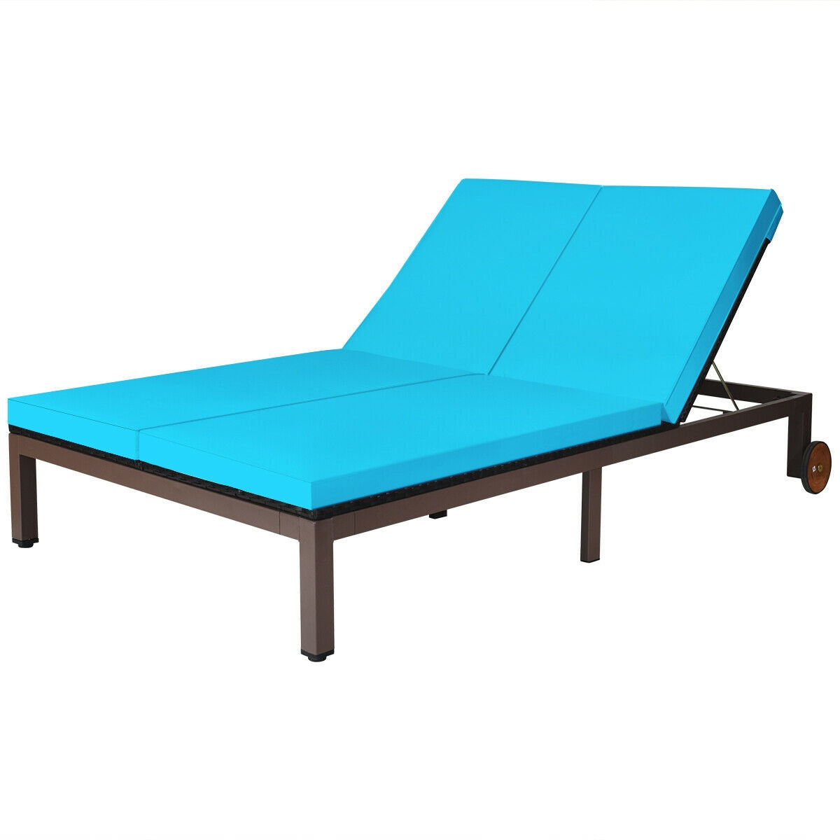 2-Person Patio Rattan Lounge Chair with Adjustable Backrest, Turquoise Outdoor Chaise Lounges at Gallery Canada