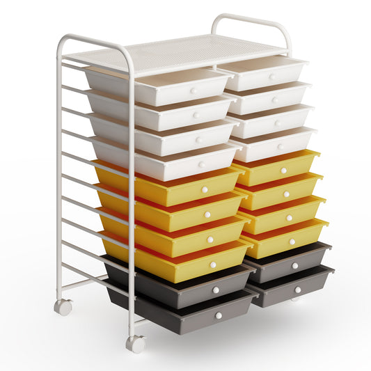 20 Drawers Rolling Cart Studio Organizer, Yellow