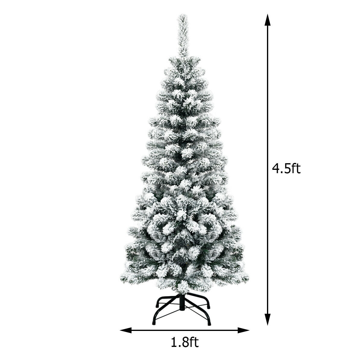 4.5 Feet Pre-Lit Snow Flocked Pencil Christmas Tree, 150 LED Lights, Green Christmas Tree at Gallery Canada