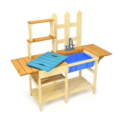 Kids Outdoor Wooden Pretend Cook Kitchen Playset Toy, Natural Play Kitchen Sets Natural at Gallery Canada