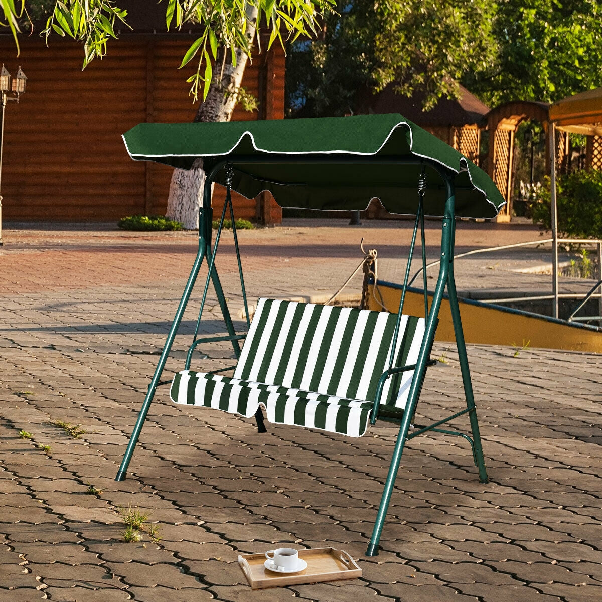 Loveseat Cushioned Patio Steel Frame Swing Glider , Green Porch Swings at Gallery Canada