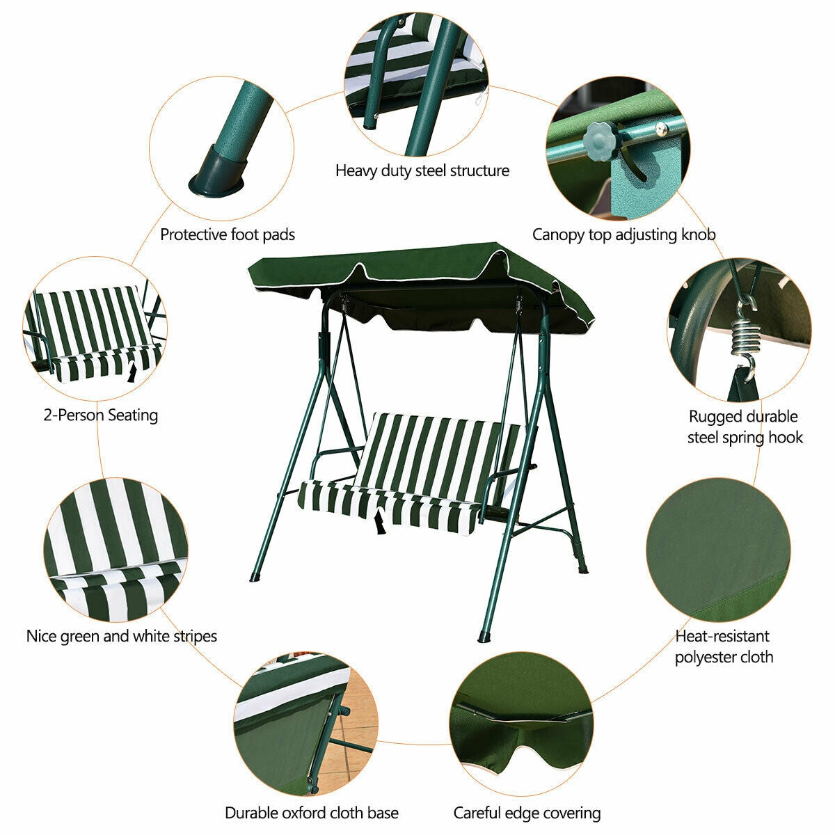Loveseat Cushioned Patio Steel Frame Swing Glider , Green Porch Swings at Gallery Canada