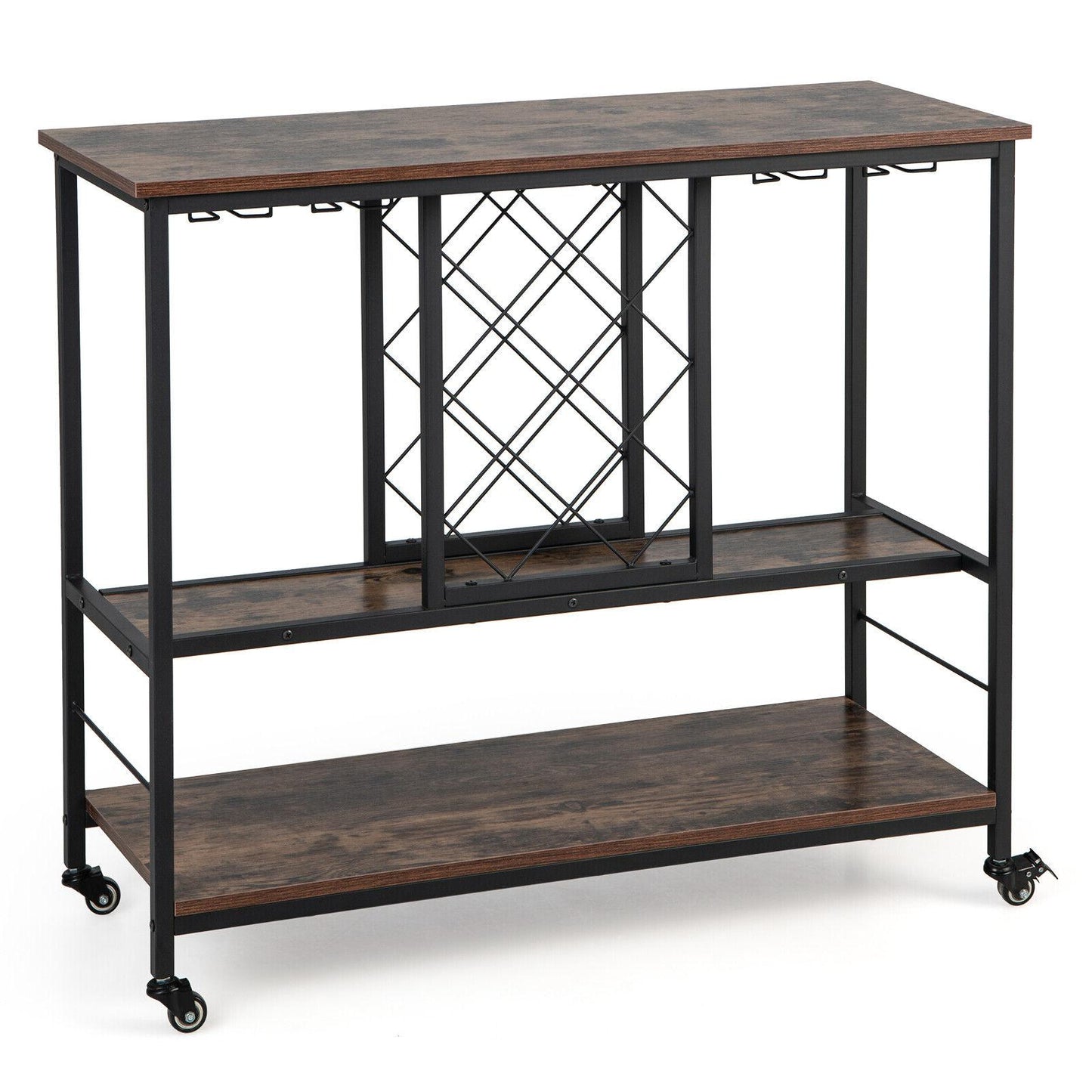 3-Tier Wine Bar Cabinet wit 8 Bottles Rack and 12 Glasses Hanger, Rustic Brown Baker's Racks Rustic Brown at Gallery Canada